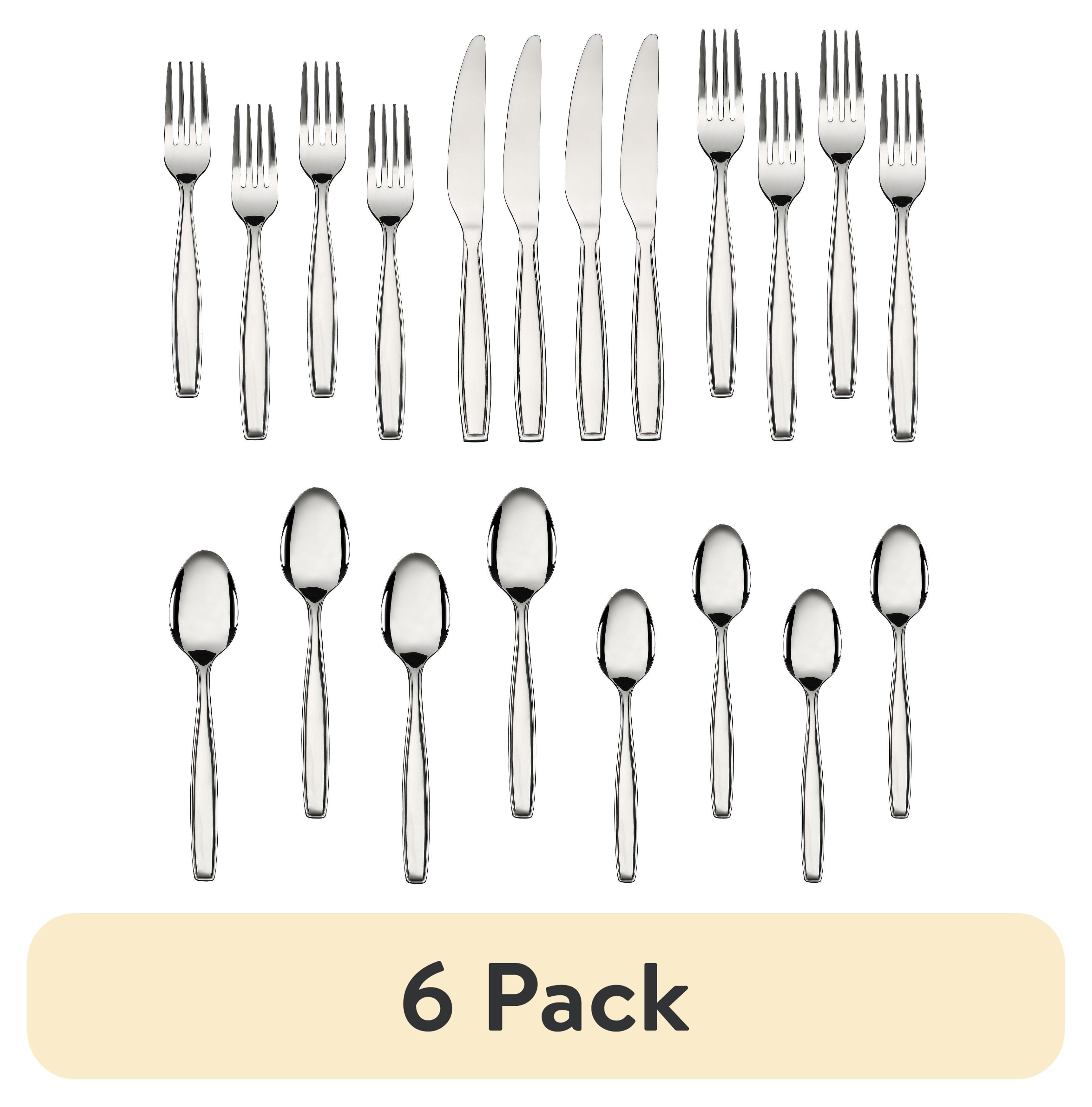 (6 pack) Mainstays Fairport 20 Piece Adult Stainless Steel Flatware Set, Silver, Tableware Service for 4