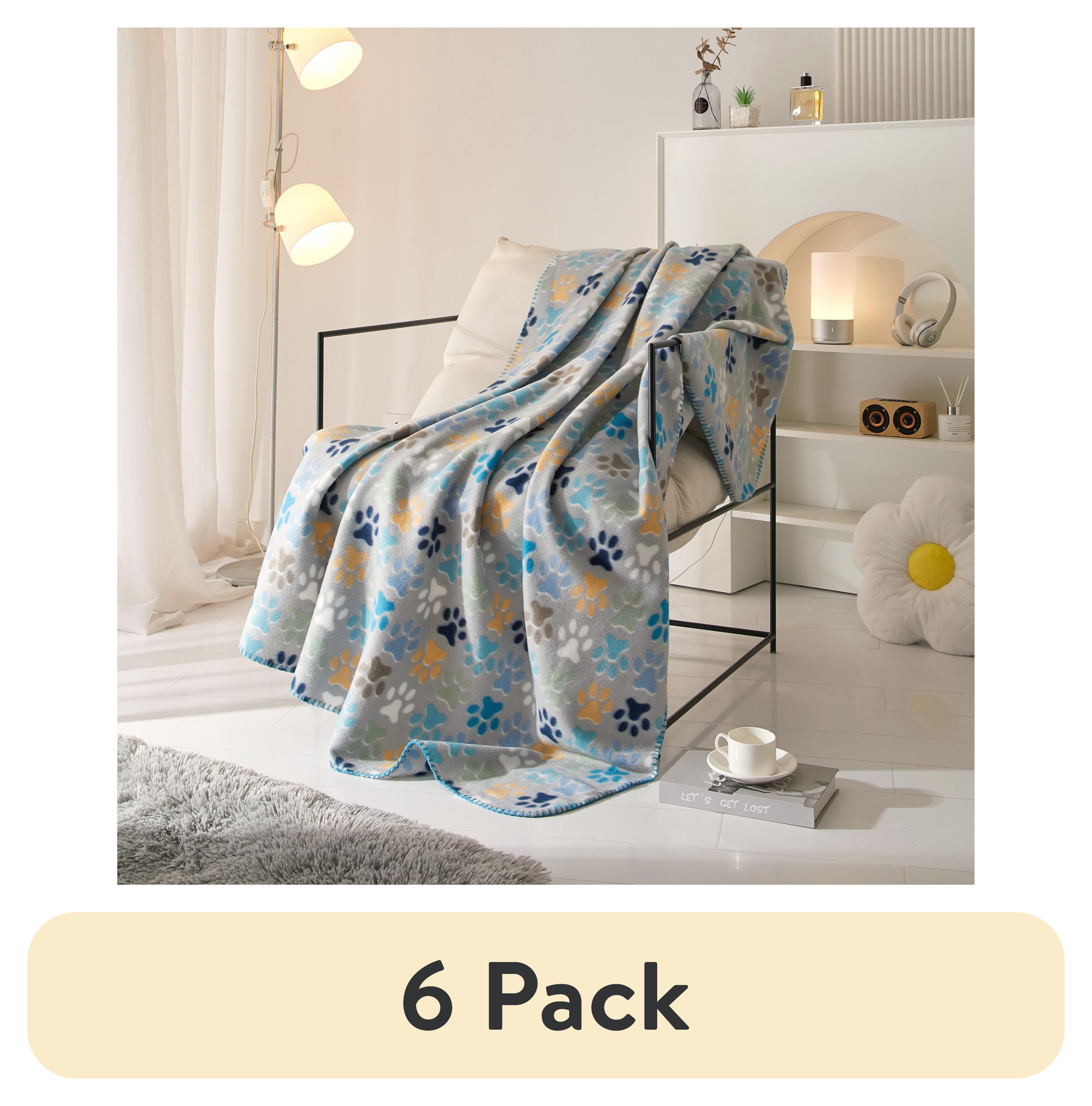 (6 pack) Mainstays Cozy Fleece Throw Blanket, Gray Paw 50" x 60", All Ages