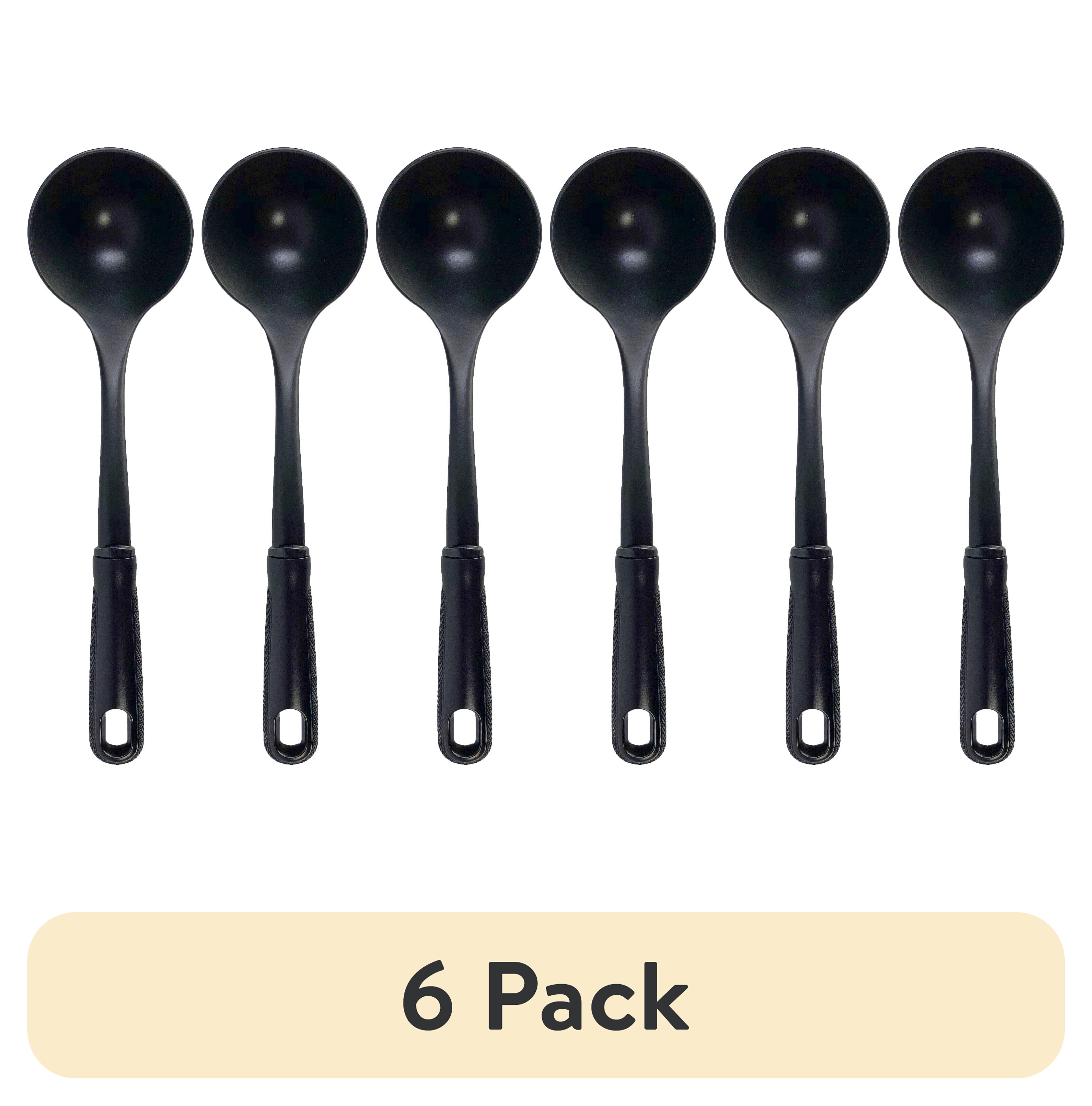 (6 pack) Mainstays Kitchen Ladle, Black, Nylon, Soft Grip Handle, Dish Washer Safe