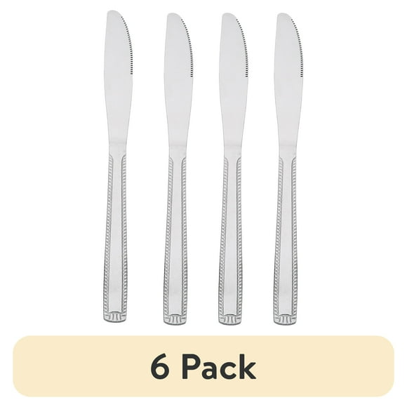 (6 pack) Mainstays Lace Stainless Steel Adult Dinner Tableware Knife, 4-Piece Set,Silver