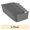 thumbnail interactive-video image 1 of (6 pack) Mainstays Large Bin, Open Plastic Storage Containers, Versatile Stylish Organizers with Handles, Gray Flannel, 1 of 12