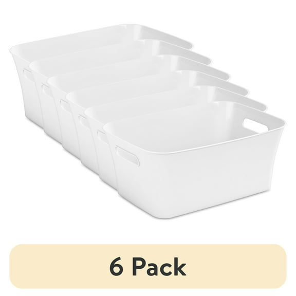 (6 pack) Mainstays Medium White Plastic Storage Bin, 13.8 in x 9.5 in x 5.8 in