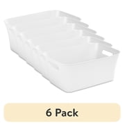 6 pack Mainstays Medium Bin, Open Plastic Storage Containers, Versatile Stylish Organizers with Handles, White