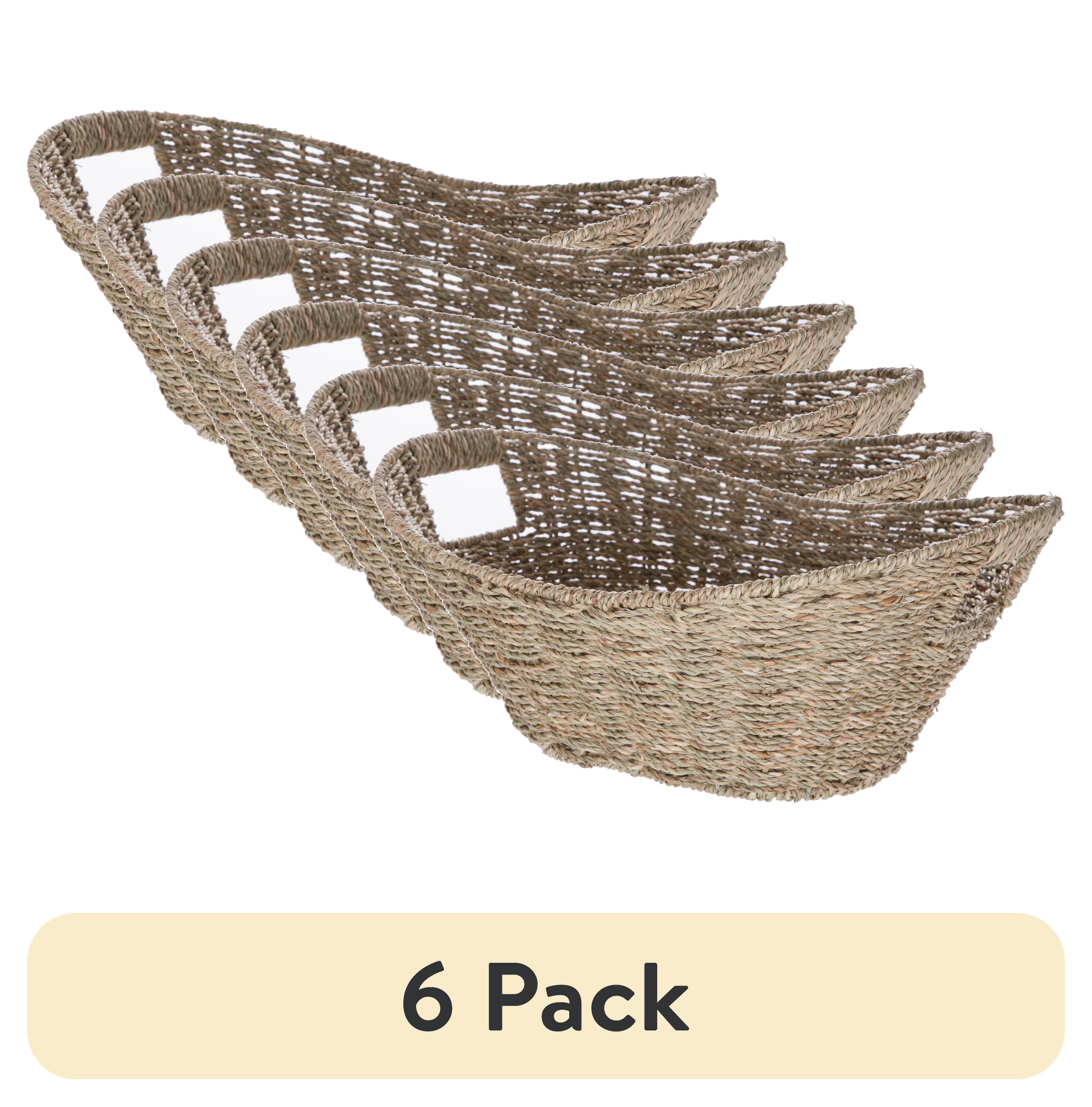 (6 pack) Mainstays Oval Natural Seagrass Storage Basket with Cut-Out Handles