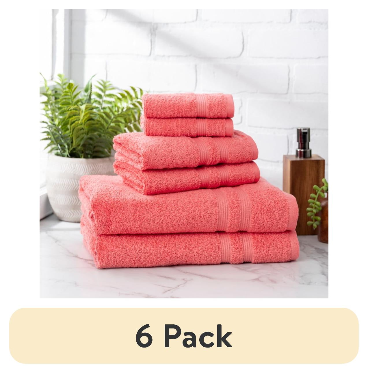 (6 pack) Mainstays Performance Solid Bath Towel 6-Piece Set, Island Coral - Walmart.com