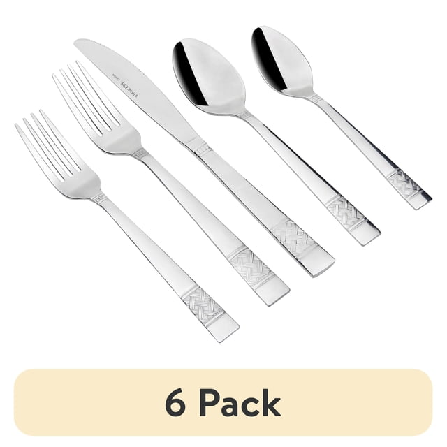 (6 pack) Mainstays Pierremont 20-Piece Stainless Steel Flatware Set, Silver, Service for 4