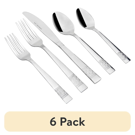 (6 pack) Mainstays Pierremont 20 Piece Polished Stainless Steel Flatware Set, Silver Tableware