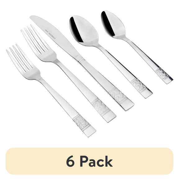 (6 pack) Mainstays Pierremont 20 Piece Polished Stainless Steel Flatware Set, Silver Tableware