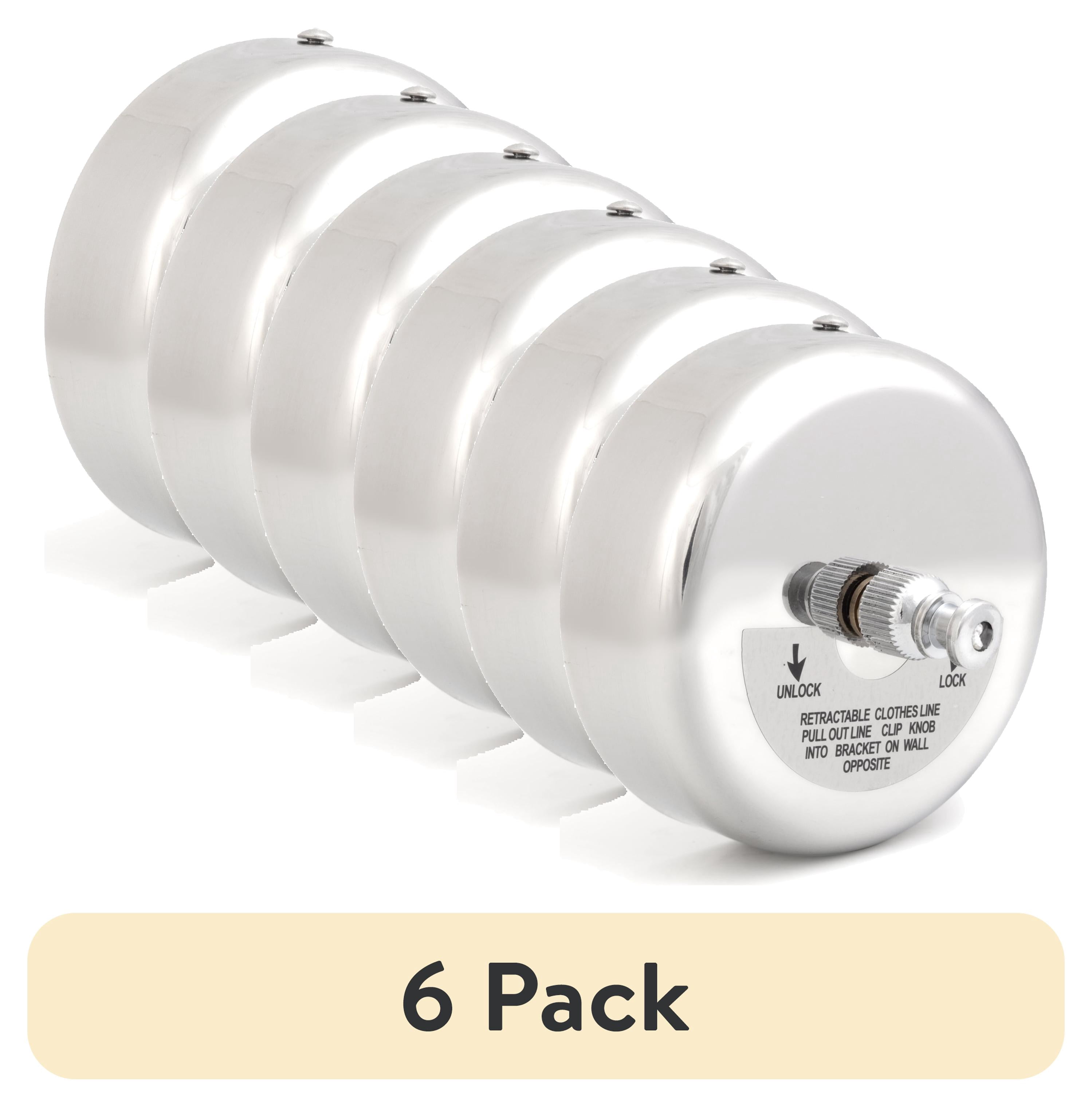 (6 pack) Mainstays Retractable Clothesline, 8 ft, Stainless Steel Wall‑Mount, White
