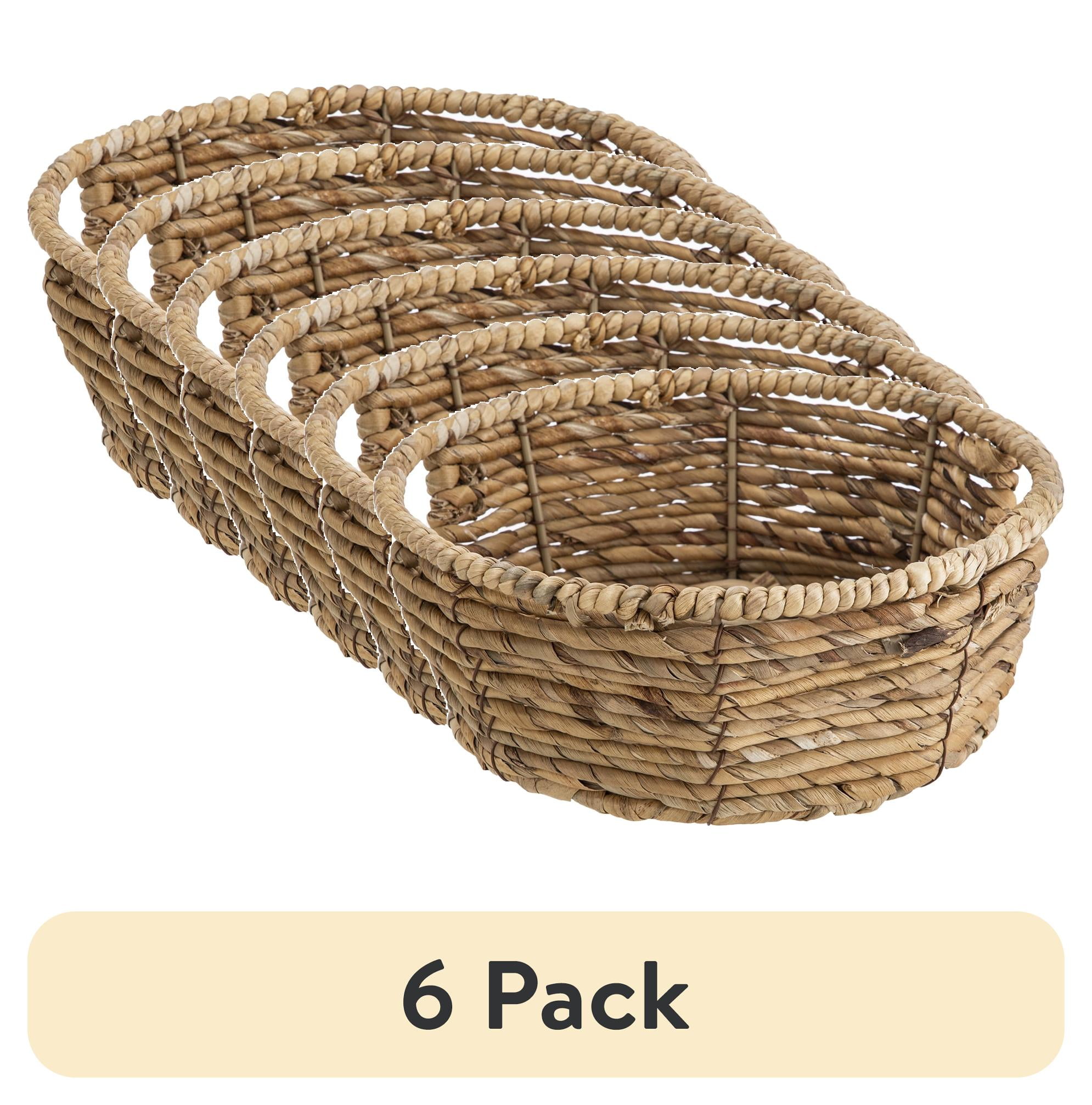 (6 pack) BHG Round Water Hyacinth Woven Decorative Storage Basket, 10"D x 4"H
