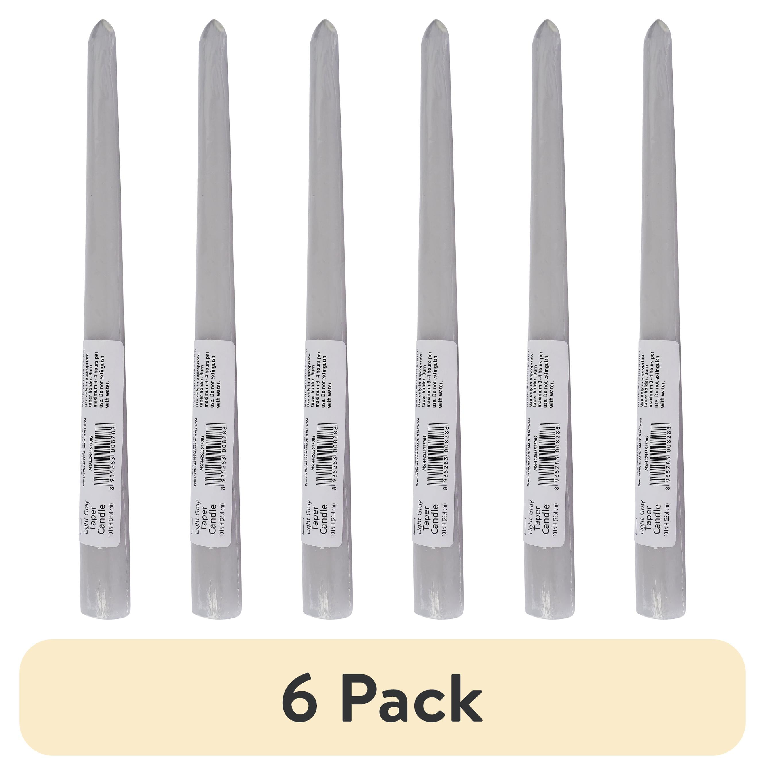(6 pack) Mainstays Single Wick 10" Taper Candle, Unscented, Light Gray