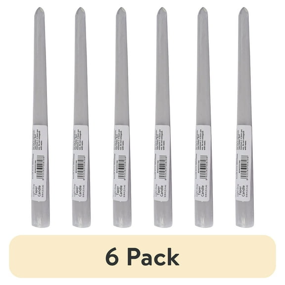 (6 pack) Mainstays Single Wick 10" Taper Candle, Unscented, Light Gray