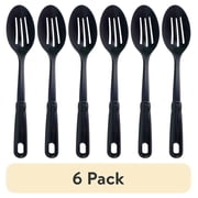 (6 pack) Mainstays Slotted Plastic Straining Spoon, Soft-Grip Black Handle, Nylon Head