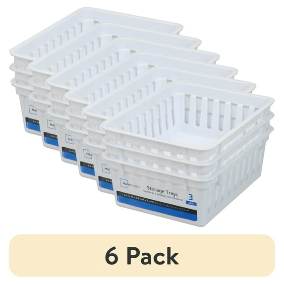 (6 pack) Mainstays Square Mini Plastic Storage Trays, Stackable, White ...