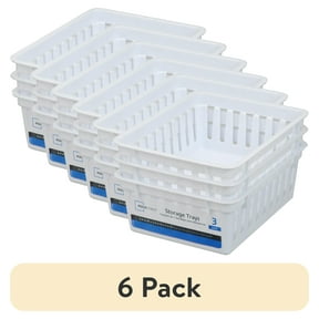 (6 pack) Mainstays 3-Pack Square Mini Plastic Storage Tray Organizers, Stackable Drawer Organizer Bins for Kitchen, Desk, Bathroom and Vanity Organization, White