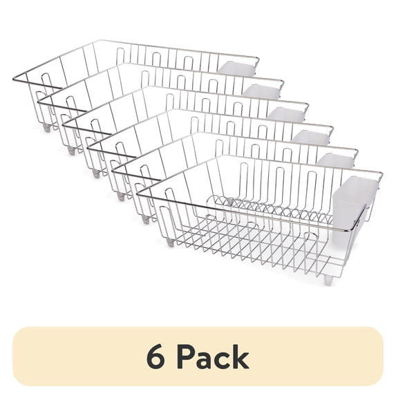 (6 pack) Mainstays Stainless Steel Kitchen Dish Drying Rack and Drainer, Rust-Resistant Countertop Dish Rack Organizer for Plates, Bowls, Cups and Utensils