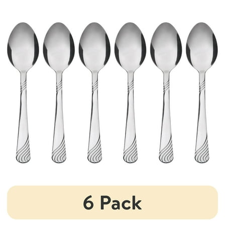 (6 pack) Mainstays Swirl Stainless Steel Teaspoon, Adult 4-Piece Set, Silver