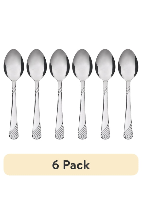 (6 pack) Mainstays Swirl Stainless Steel Teaspoon, Adult 4-Piece Set, Silver