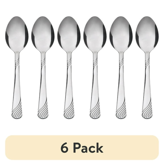 (6 pack) Mainstays Swirl Stainless Steel Teaspoon, Adult 4-Piece Set, Silver