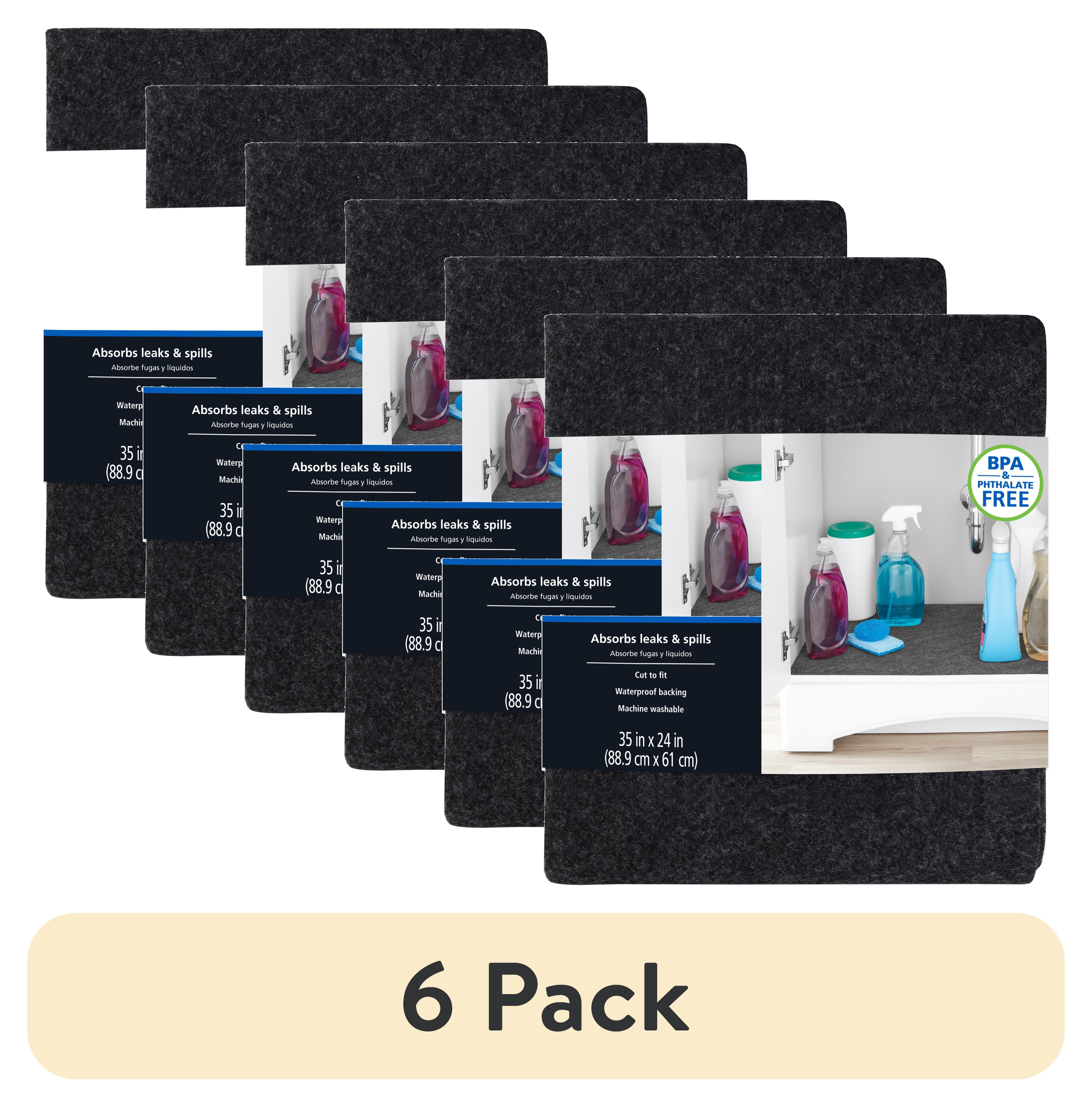 (6 pack) Mainstays Under the Sink Mat, Waterproof Shelf Liner and Cabinet Drawer Liner; Large - 35"X24"; Cut to fit