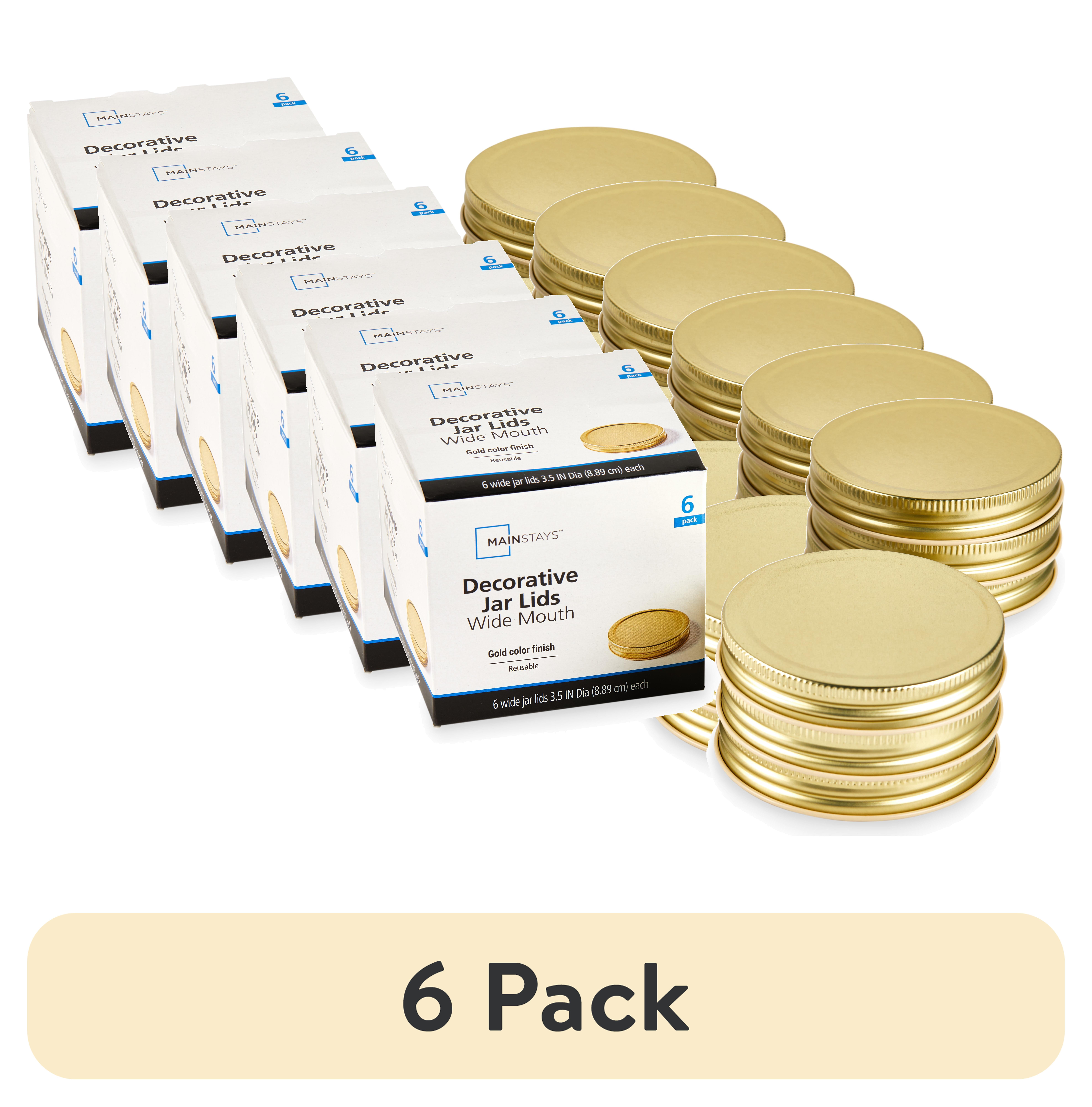 (6 pack) Mainstays 6-Pack Metal Mason Jar Lids - Wide Mouth, One-Piece Reusable Canning Jar Lids with Screw-Top for Pantry Storage and Crafts, Fits All Brands Wide Mouth Mason Jars