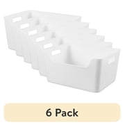 6 pack Mainstays X-Large Easy Access Bin, Versatile Open Plastic Storage Containers, Scoop Front, White