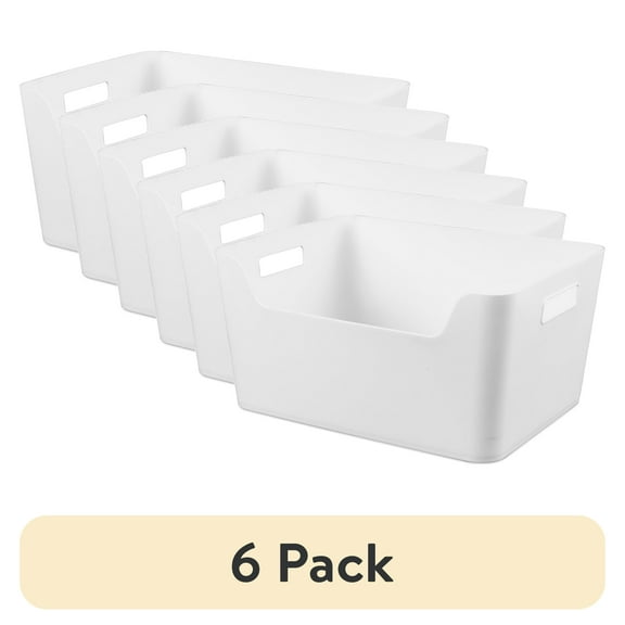 (6 pack) Mainstays Extra Large White Easy Access Plastic Storage Bin, 11 in x 14.3 in x 7 in