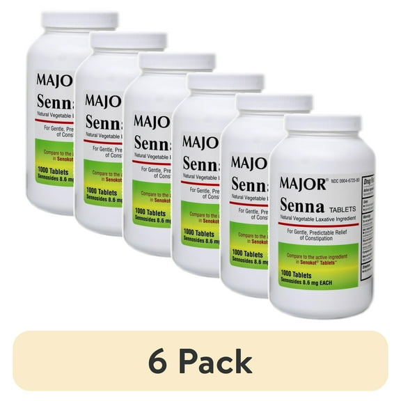 (6 pack) Major Senna (Senokot) Laxative Tablets 8.6 mg. 1000/Btl.