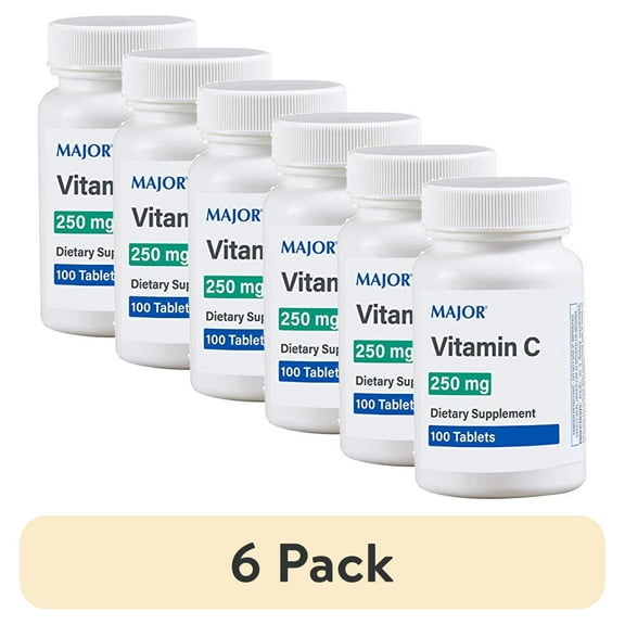 (6 pack) Major Vitamin-C 250 mg Ascorbic Acid Tablets, 100 CT
