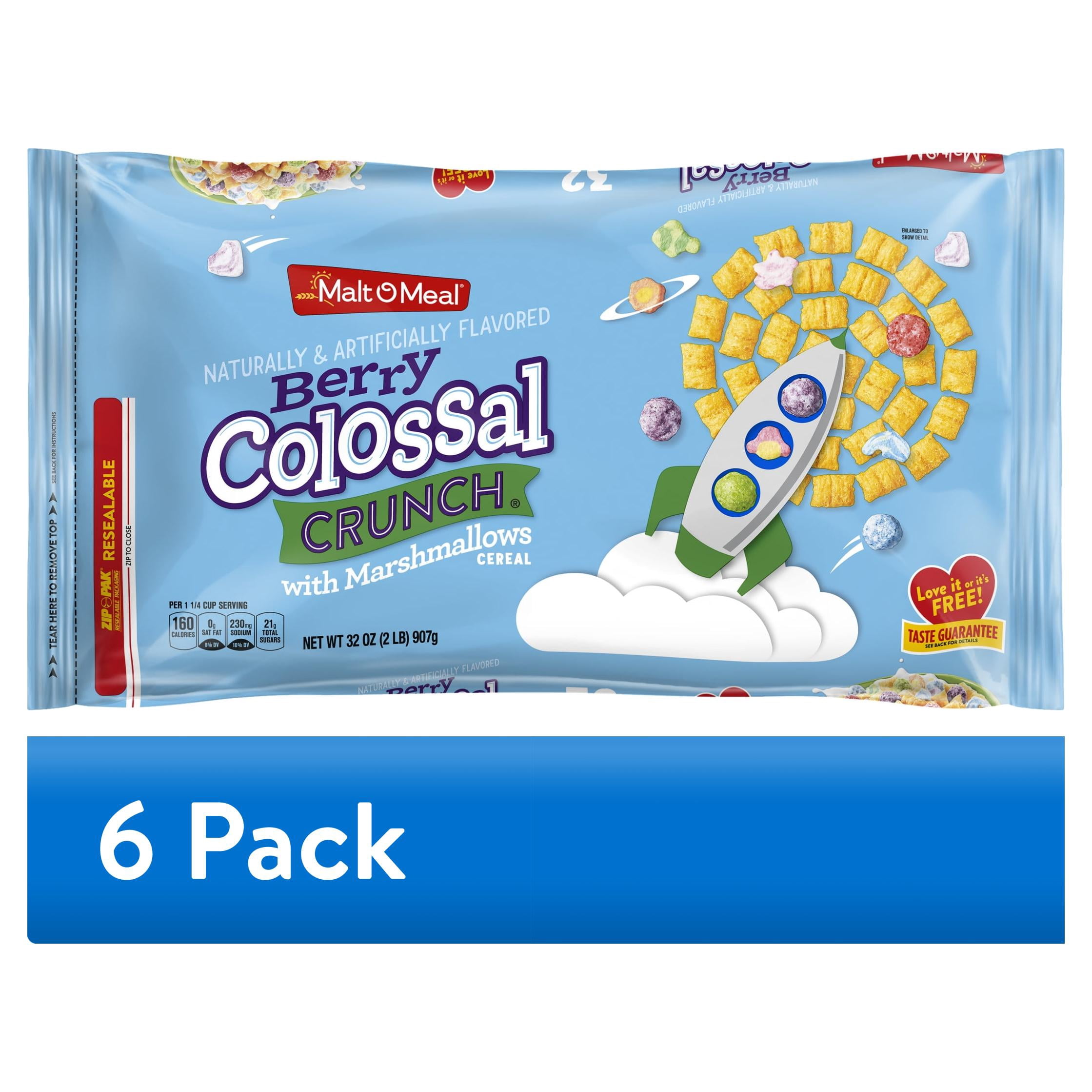 (6 pack) Malt-O-Meal Berry Colossal Crunch with Marshmallows Cereal, 32 oz Resealable Bag