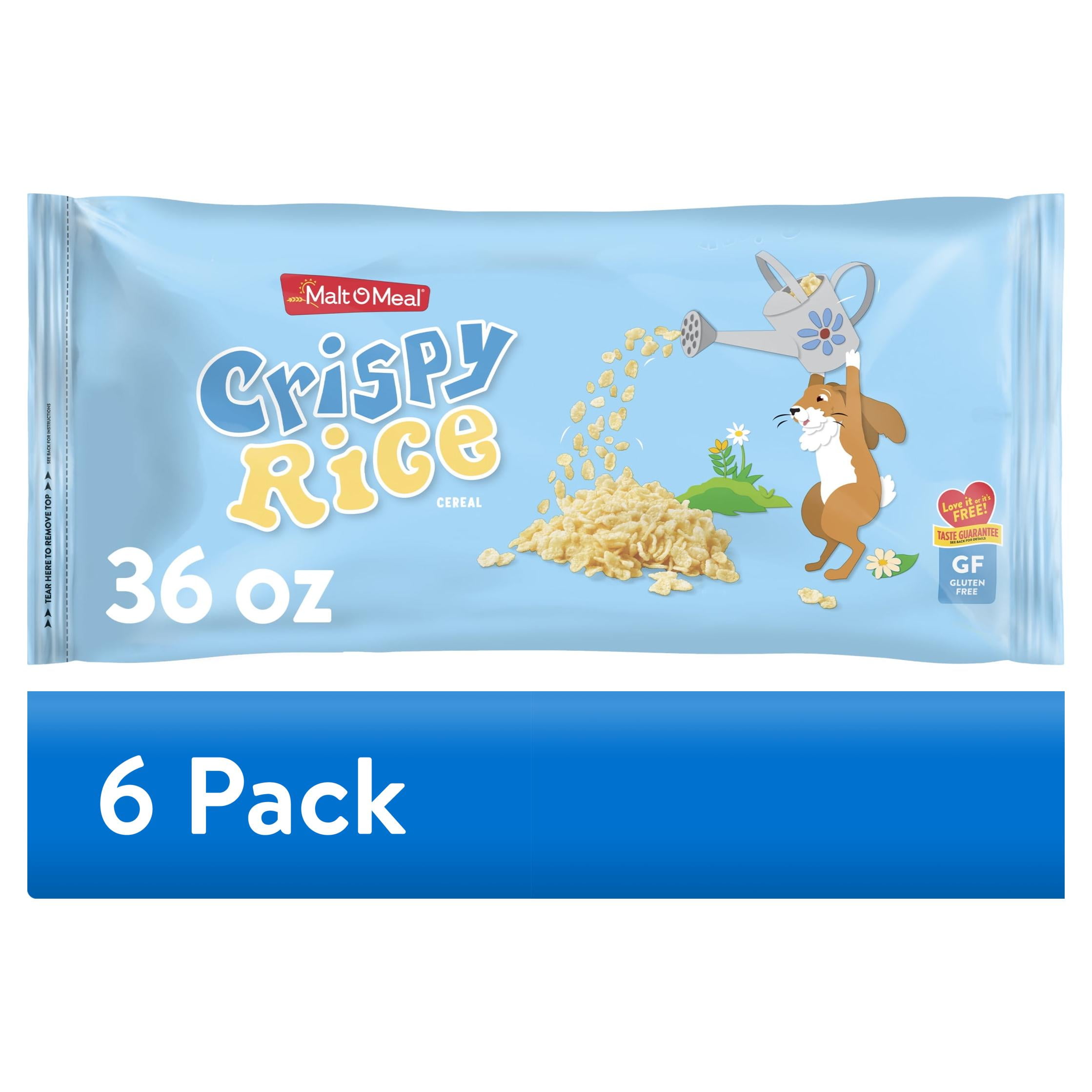 (6 pack) Malt-O-Meal Crispy Rice Gluten Free Breakfast Cereal, Bulk Family Size, 36 oz Bag