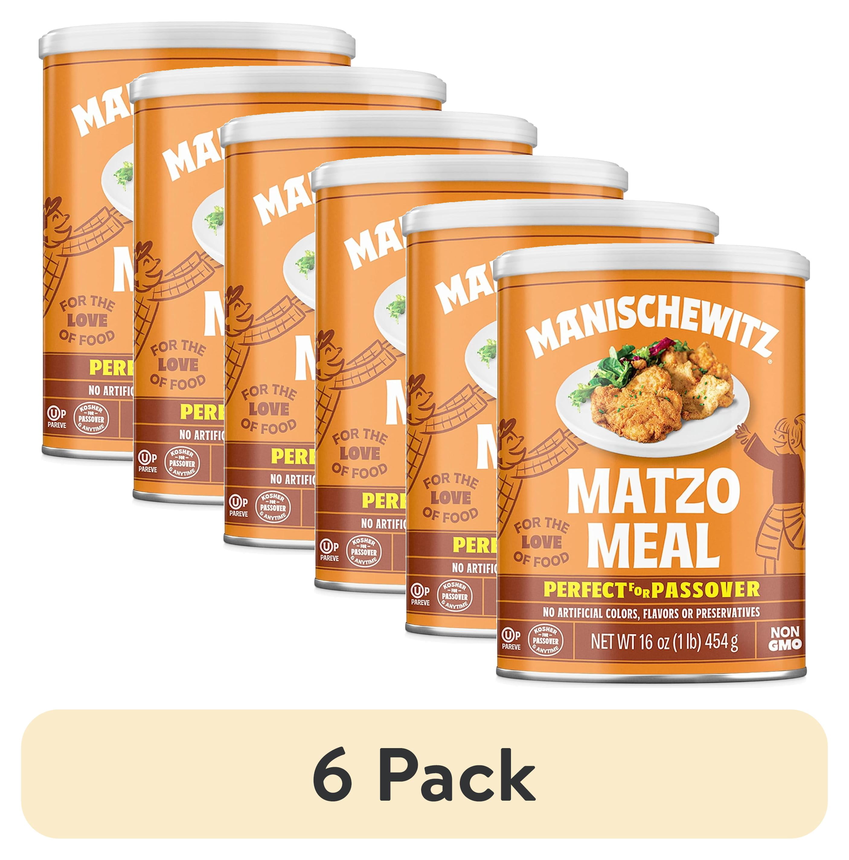 (6 pack) Manischewitz Matzo Meal, Fine Dry Meal, Kosher for Passover, 16 oz Canister