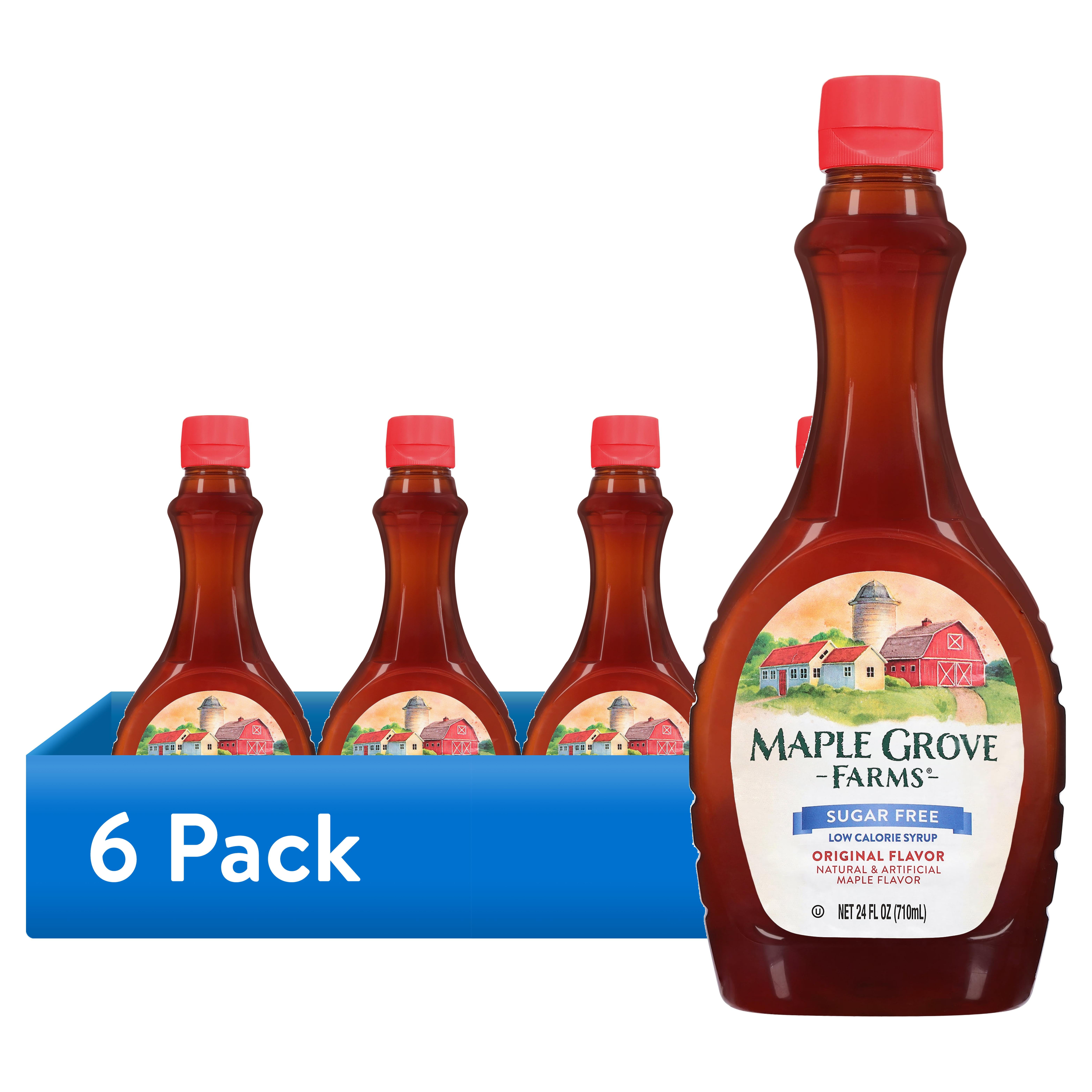 (6 pack) Maple Grove Farms Sugar Free Maple Flavor Syrup, Low Calorie Syrup, Gluten-Free, 24 fl oz Bottle