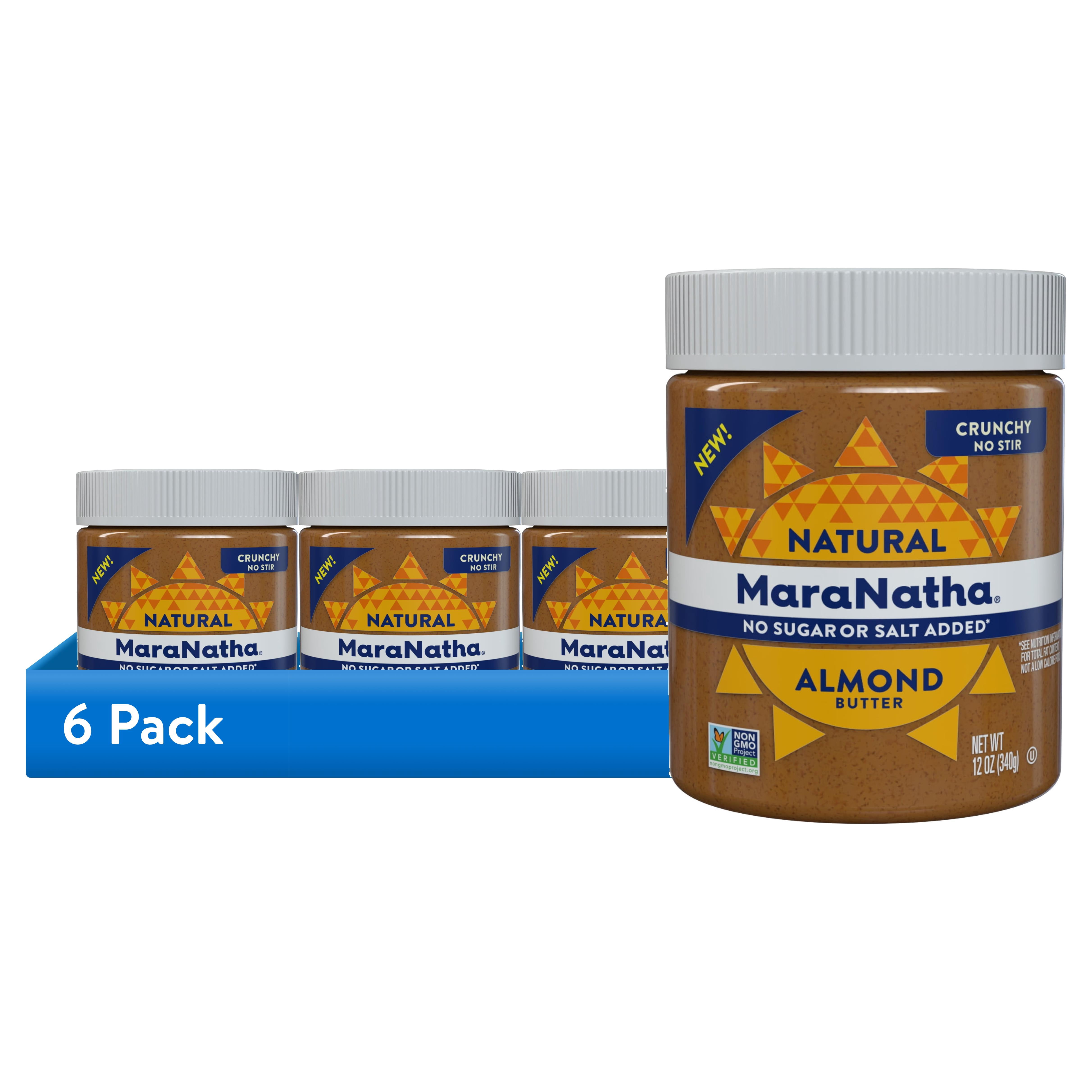 (6 pack) MaraNatha Natural No Sugar No Salt Crunchy Almond Butter, 12 oz