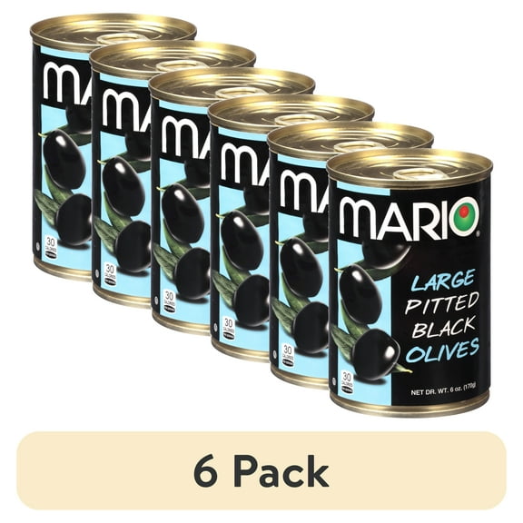 (6 pack) Mario Large Pitted Black Olives, 6 oz Tin