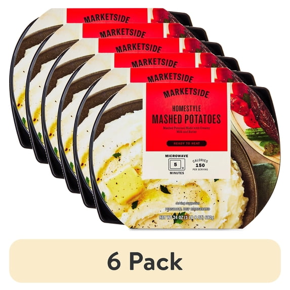 (6 pack) Marketside Ready to Heat Side Homestyle Mashed Potatoes Tray, 24 oz