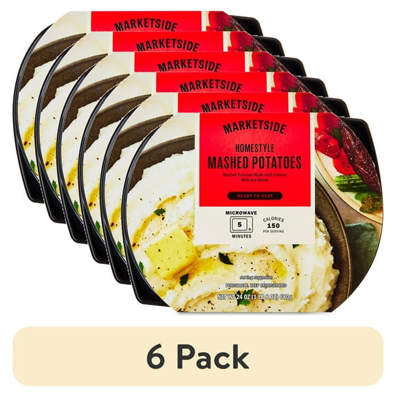 (6 pack) Marketside Ready to Heat Side Homestyle Mashed Potatoes Tray, 24 oz