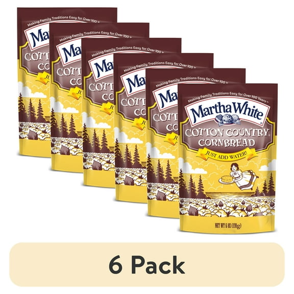 (6 pack) Martha White Cotton Country Buttermilk Cornbread Mix, 6 oz Pouch