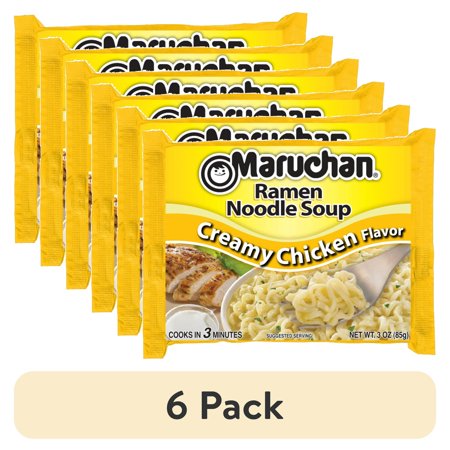 (6 pack) Maruchan Ramen Noodle Creamy Chicken Flavor Soup, 3 oz Shelf Stable Package