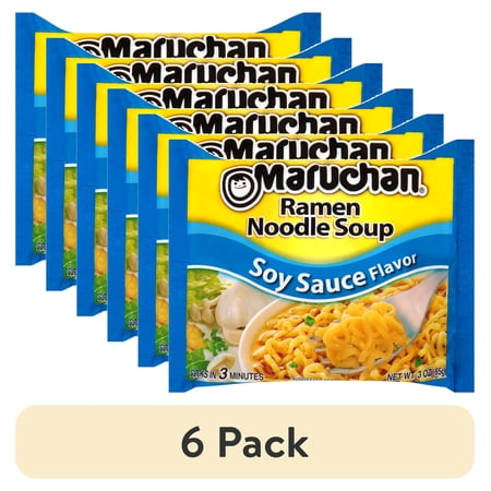 (6 pack) Maruchan Ramen Noodle Soup, Soy Sauce Flavor Instant Noodles, 3 oz