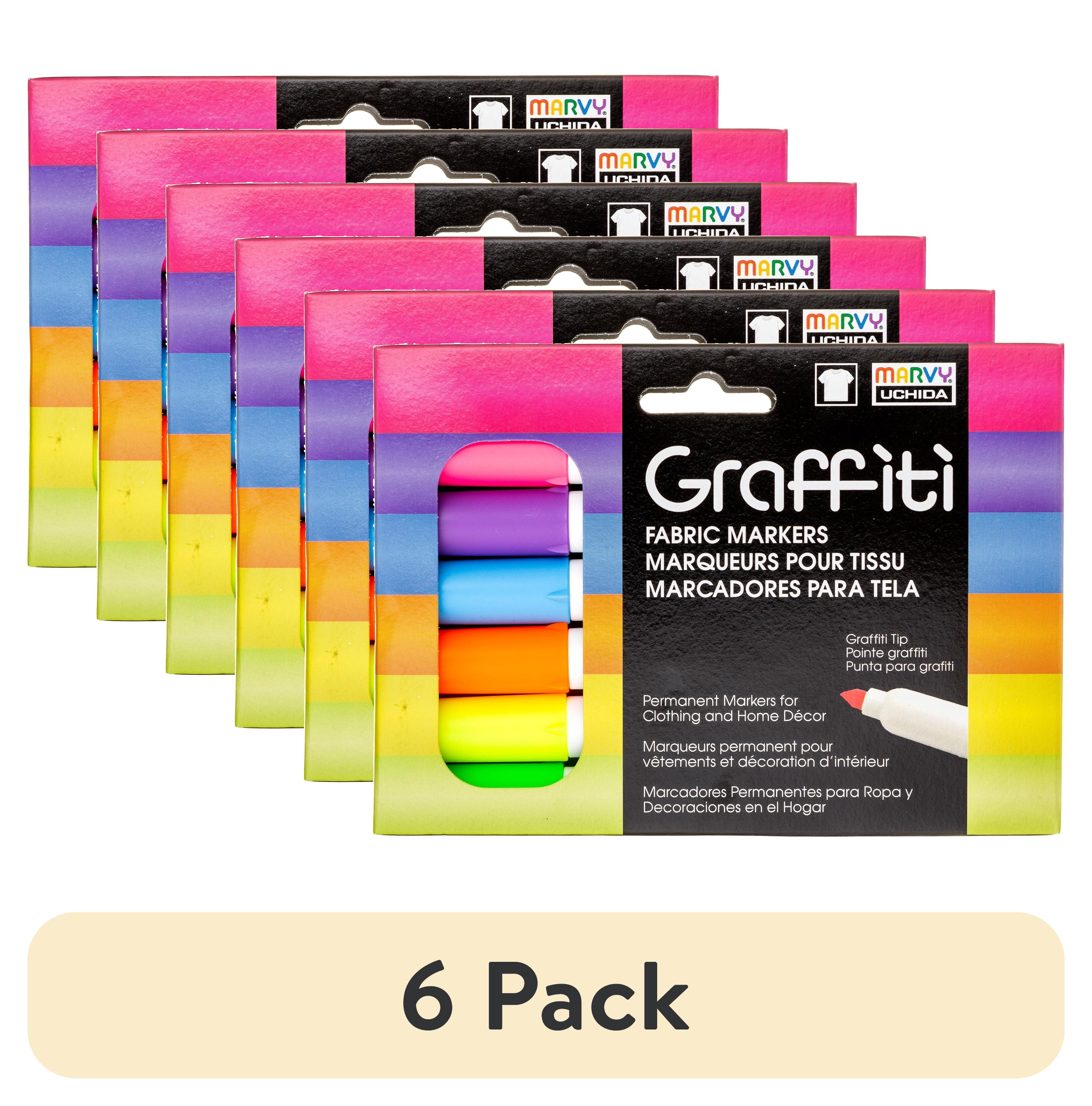 (6 pack) Marvy Uchida Neon Graffiti Fabric Marker Set - 6 Permanent Vibrant Colors