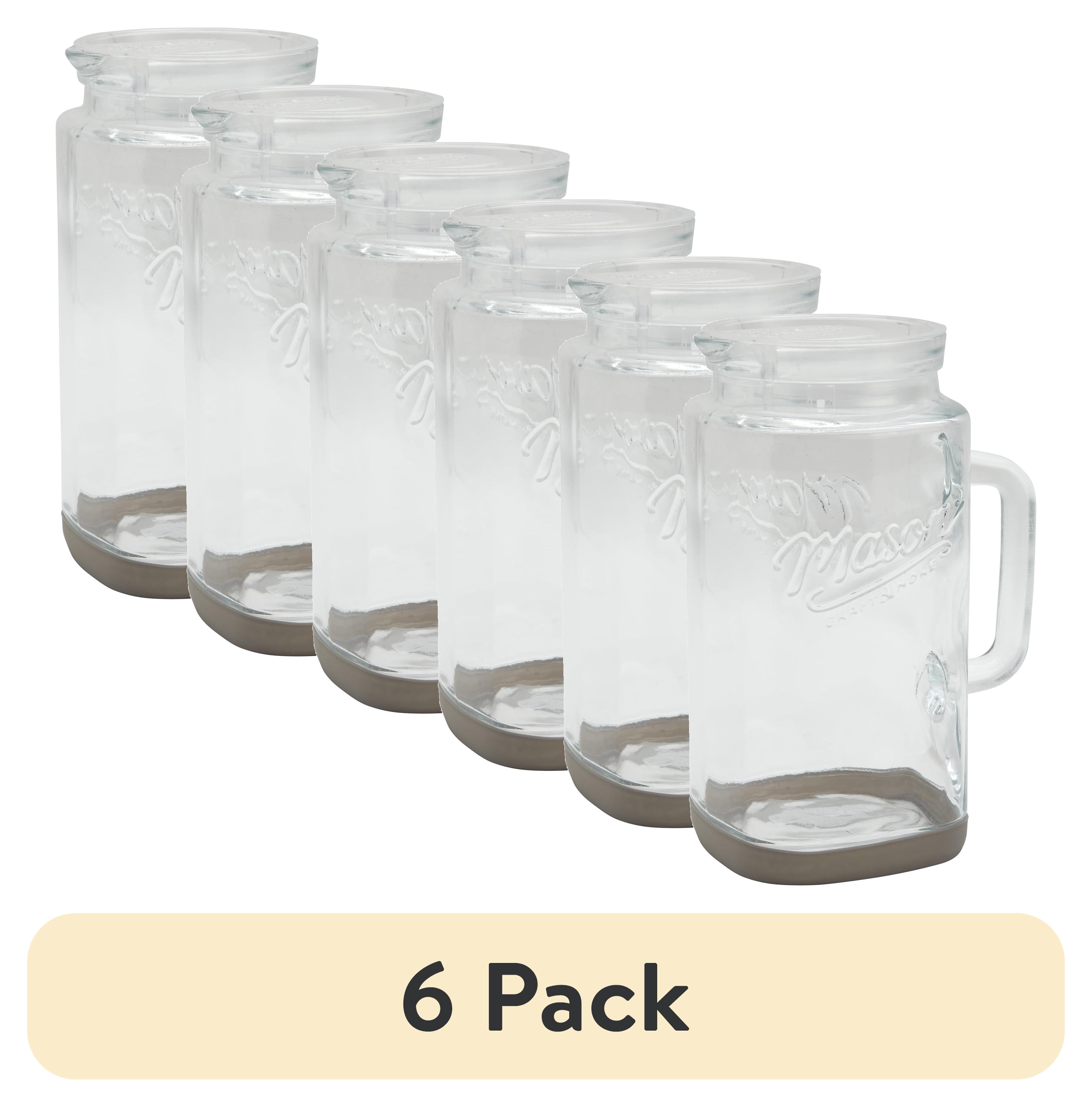 (6 pack) Mason Craft & More Glass 0.5 Gallon Pitcher with Removable Plastic Lid and Silicone Base, Gray, Well Suited to Cold Drink Preparation