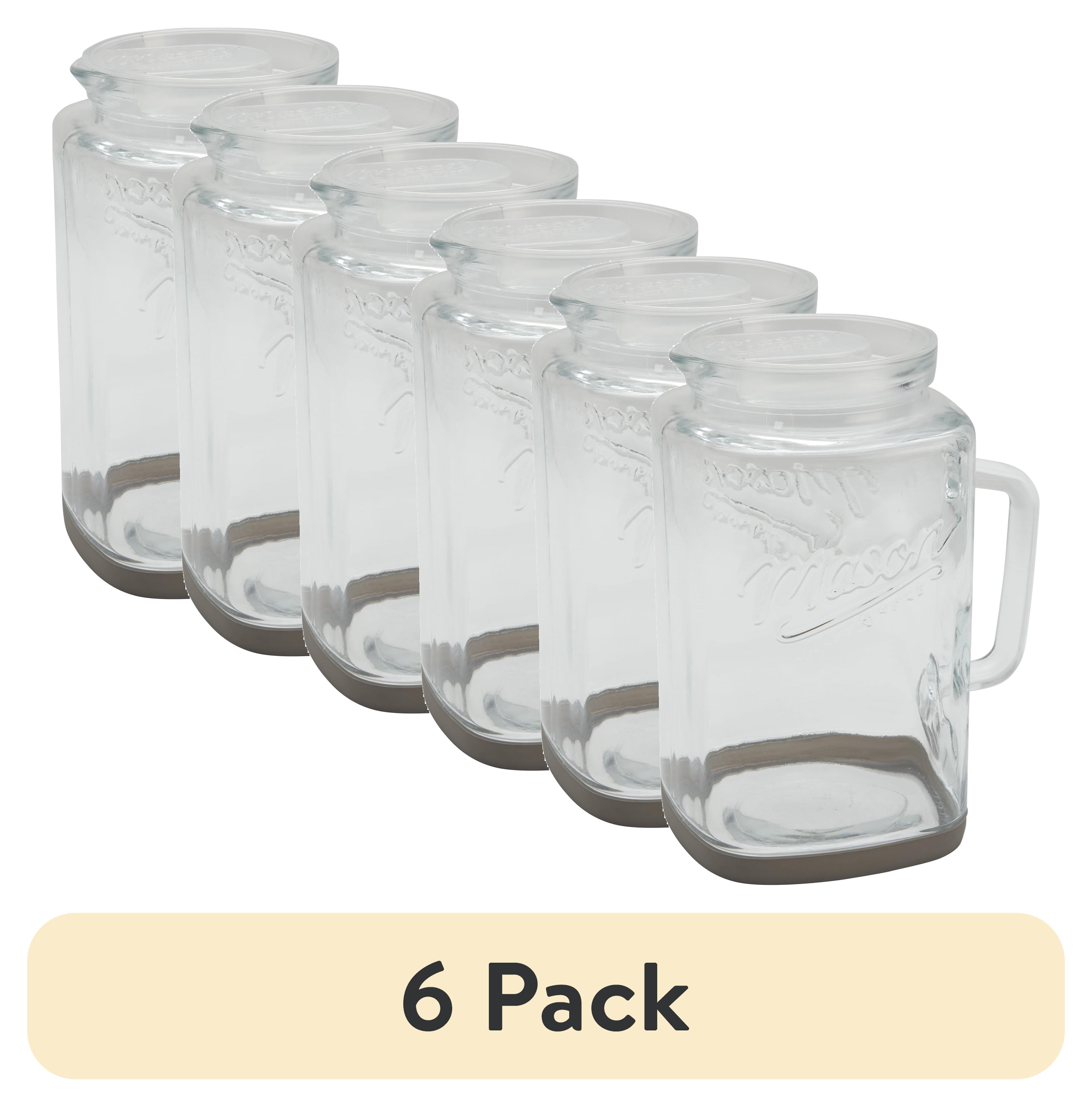 (6 pack) Mason Craft & More Glass 1 Gallon Pitcher with Removable Plastic Lid and Silicone Base, Gray, Well Suited to Cold Drink Preparation