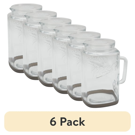 (6 pack) Mason Craft & More Glass 1 Gallon Pitcher with Removable Plastic Lid and Silicone Base, Gray, Well Suited to Cold Drink Preparation