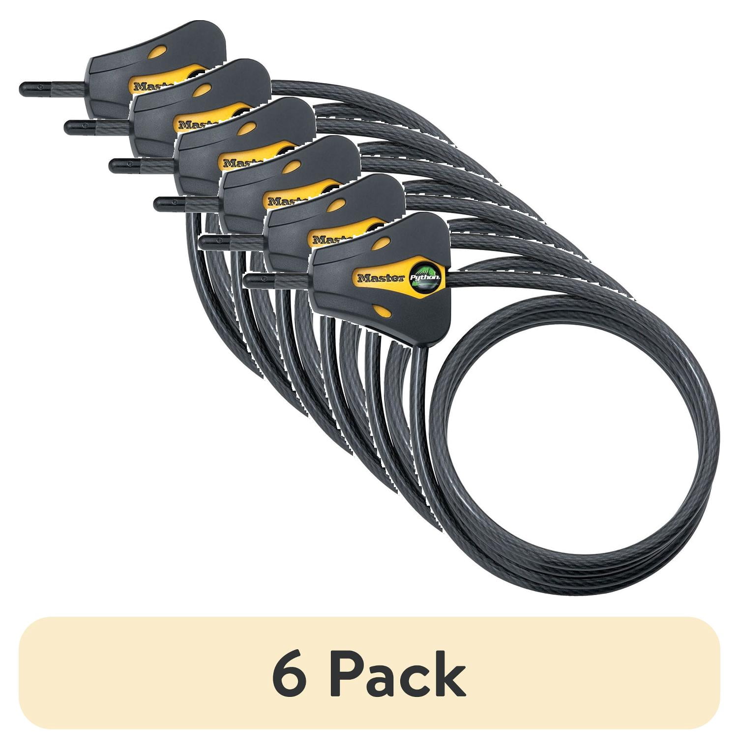 (6 pack) Master Lock Braided Cable Lock Steel Bicycle Locks, Black