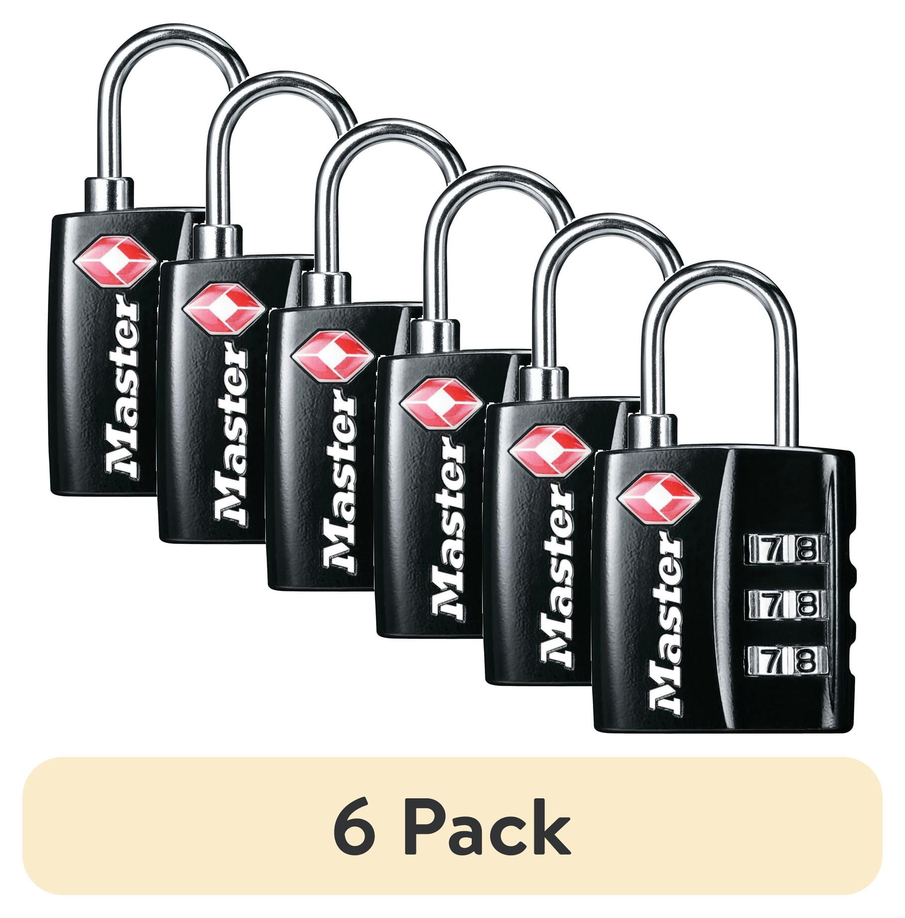 (6 pack) Master Lock TSA Approved 3 Dial Resettable Combination Luggage Lock, Black