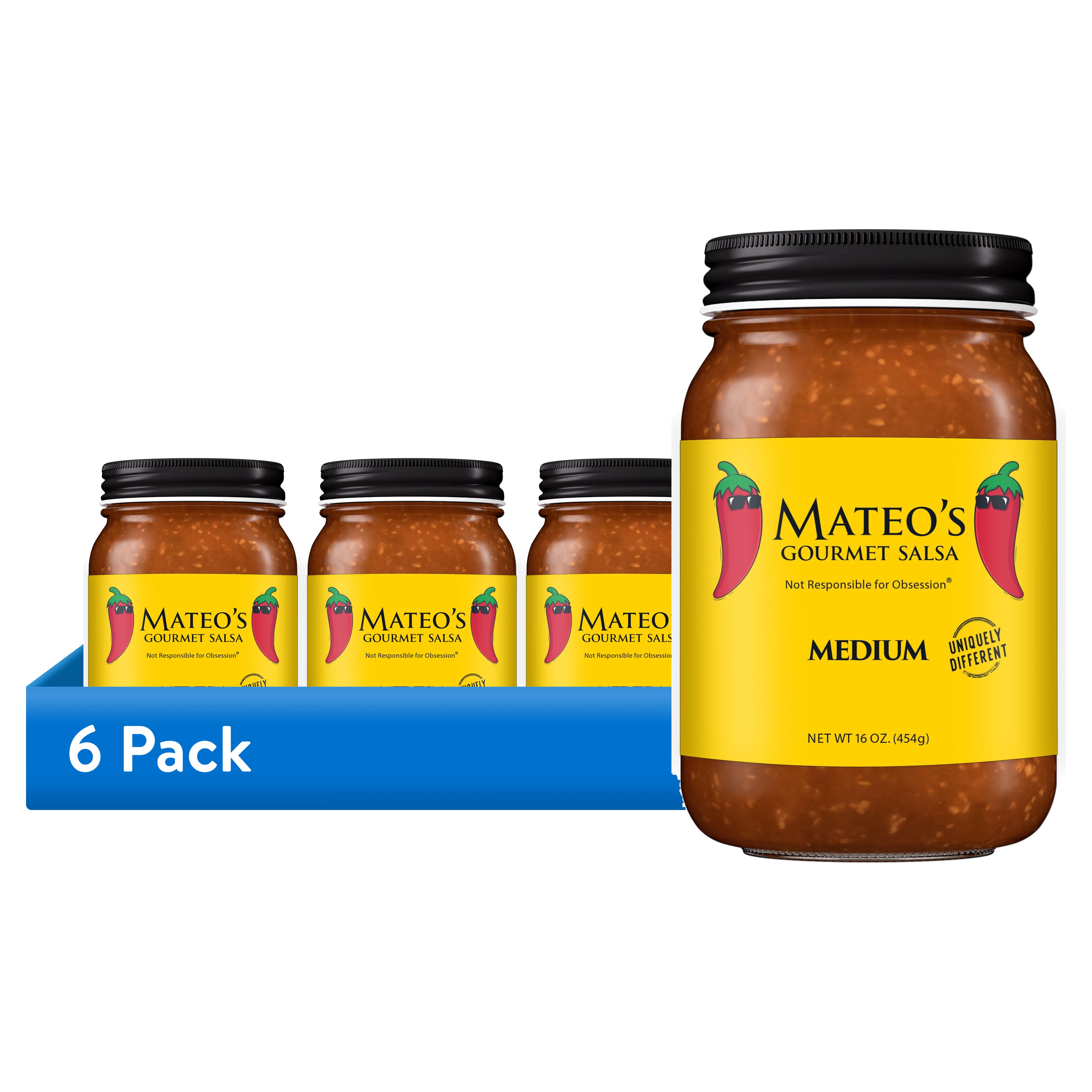 (6 pack) Mateo's Gourmet All Natural Salsa, Medium Heat, 16oz Glass Jar