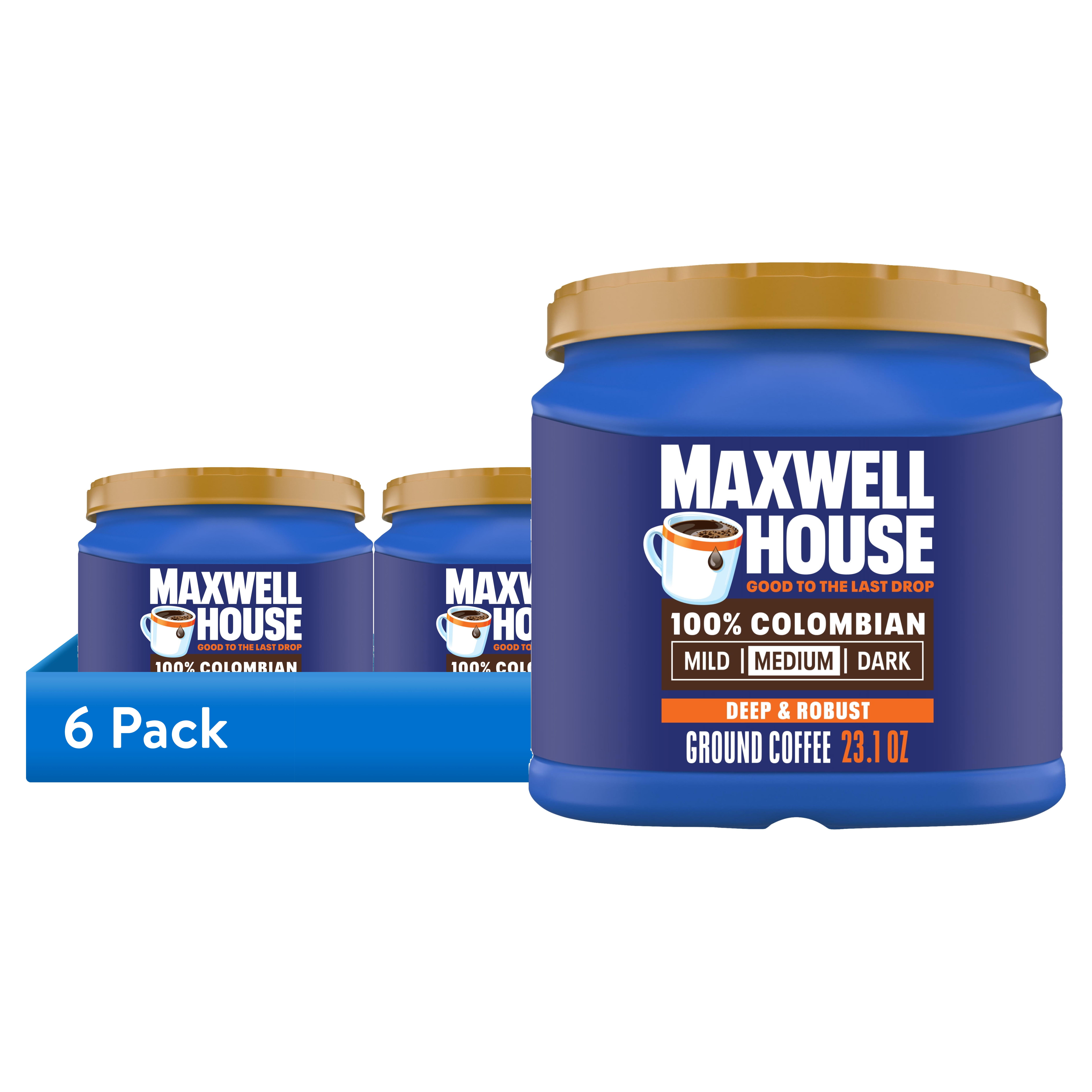 (6 pack) Maxwell House 100% Colombian Ground Coffee, 23.1 oz Canister