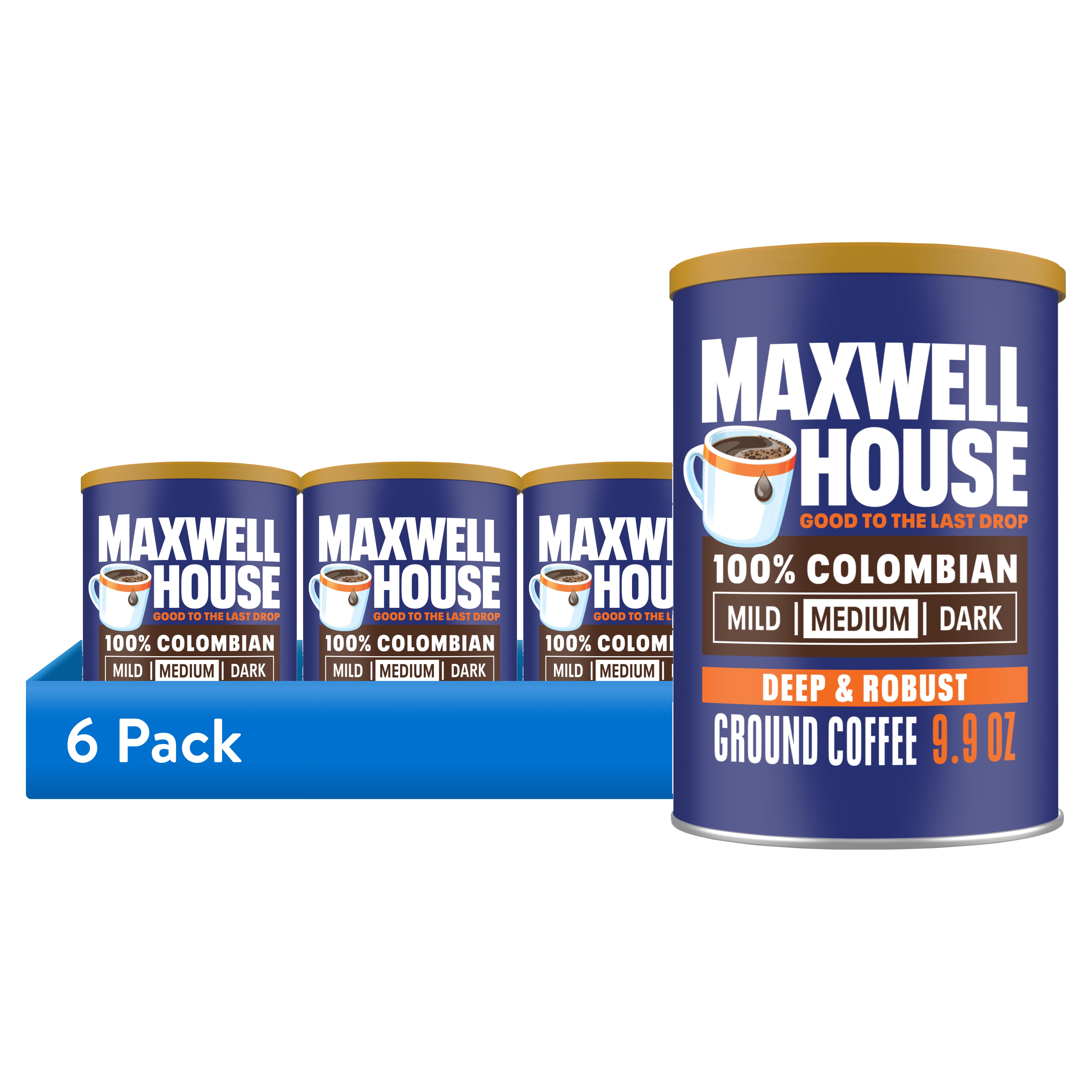 (6 pack) Maxwell House 100% Colombian Ground Coffee, 9.9 oz Canister