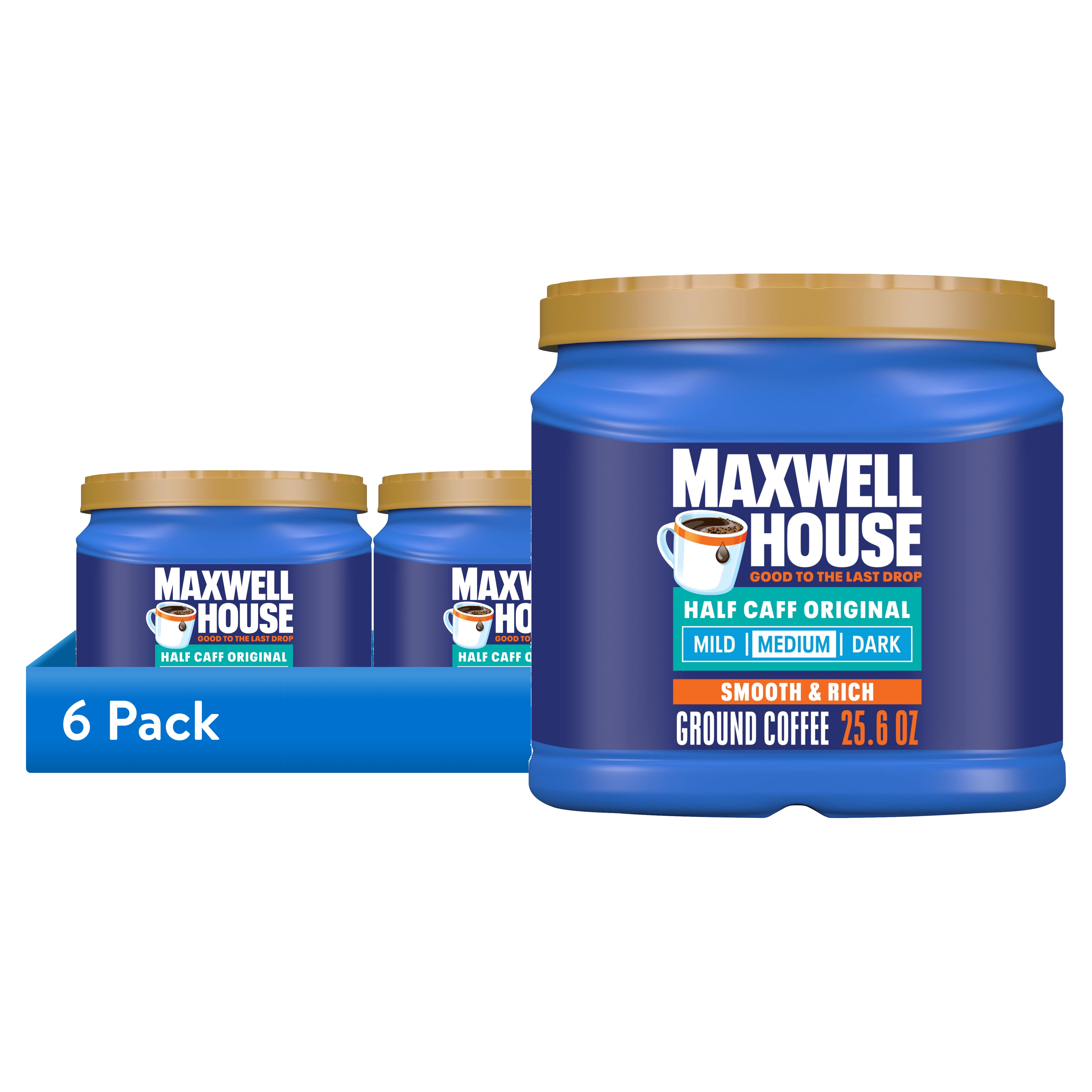 (6 pack) Maxwell House Half Caff Ground Coffee, 25.6 oz. Canister